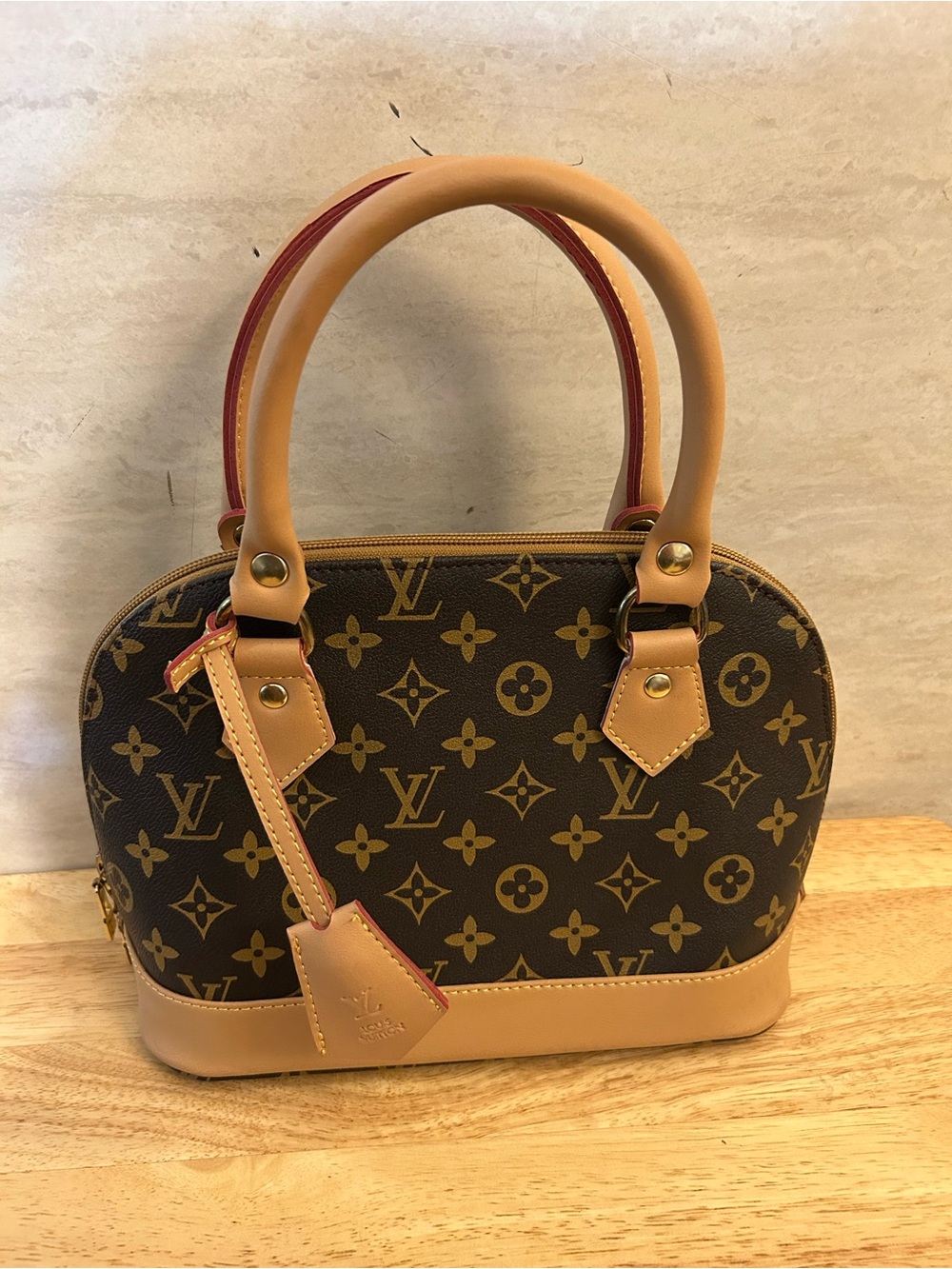 Inspired Designer Monogram Canvas Satchel with Natural Trim